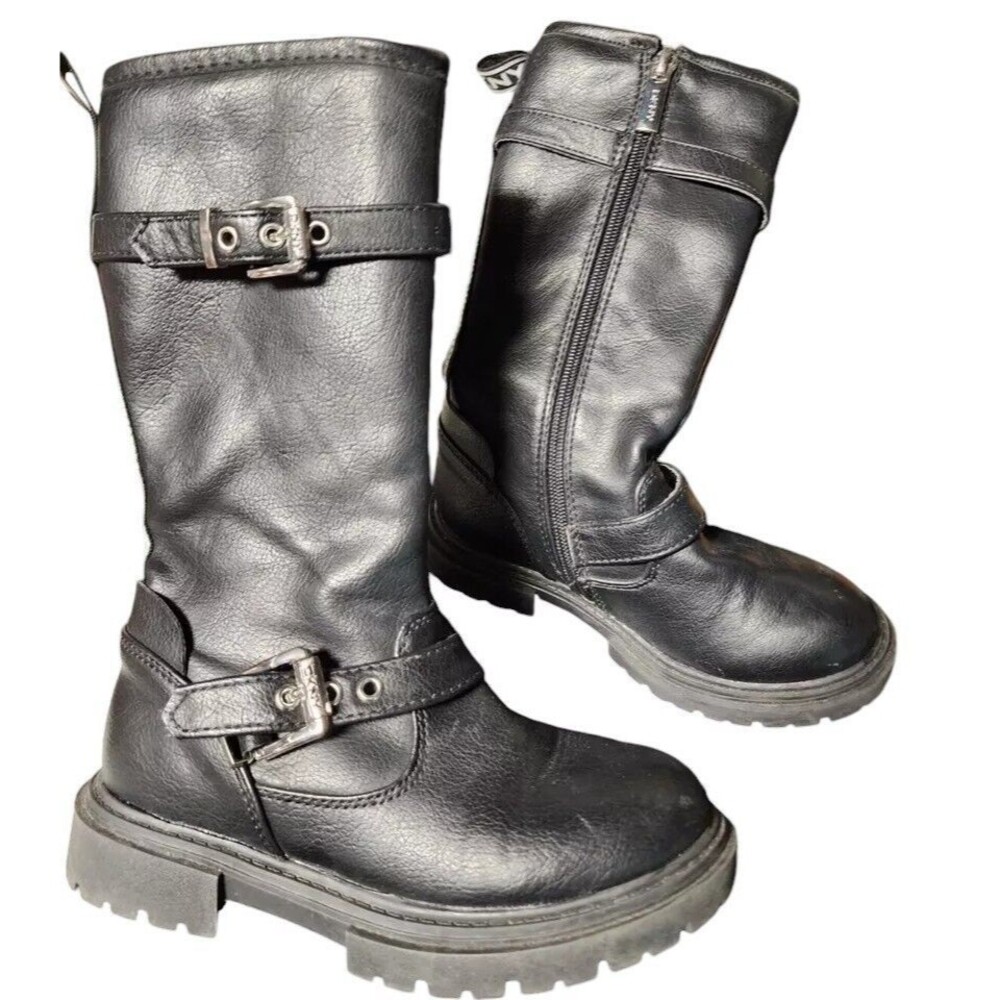 DKNY Girls Black Biker Moto Boots Size 12 Side Zip